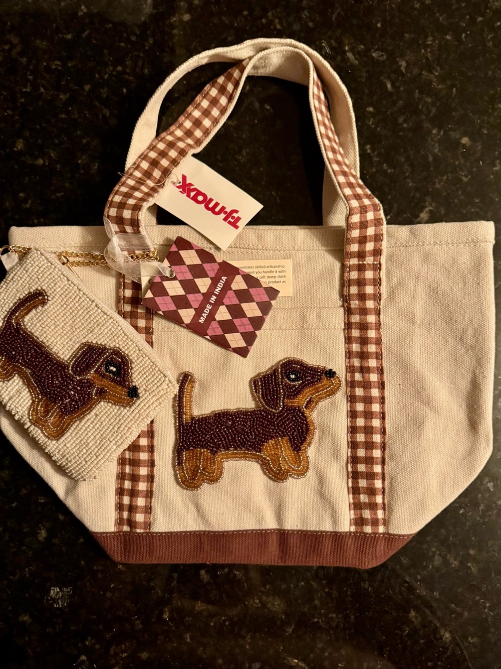 Dachshund Beaded Canvas Tote with Matching Coin Purse